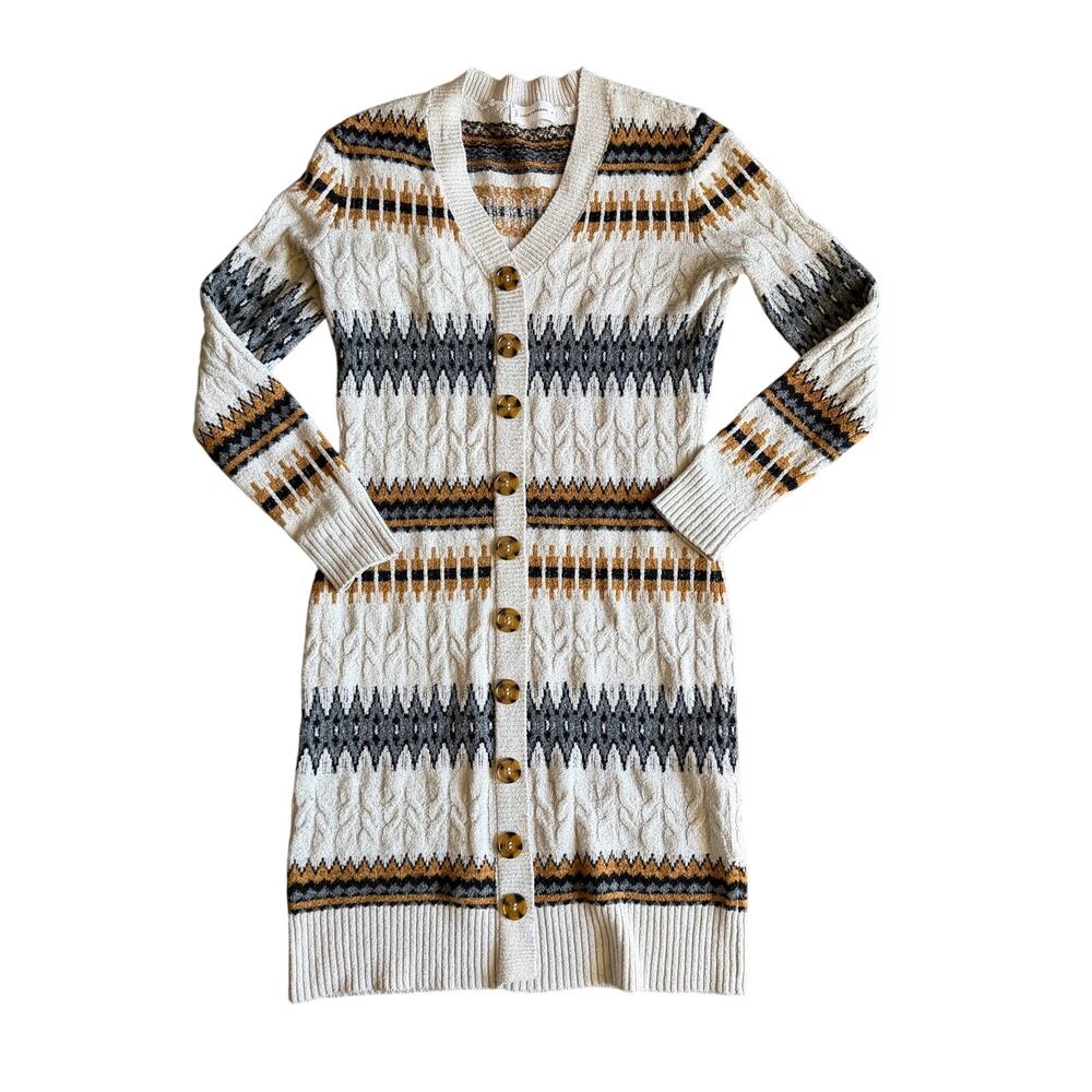 Lucky Brand Fair Isle Nordic Stripe Button-Front Sweater Dress - Size Medium